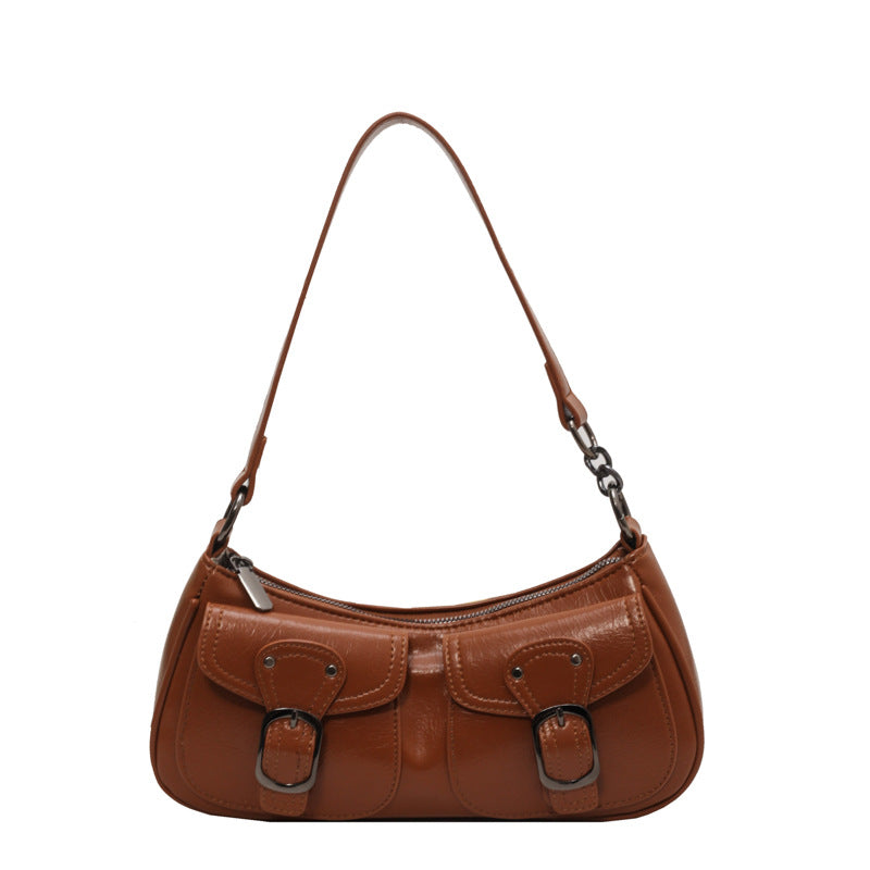 MOJOYCE-Buckled Strap Pu Leather Shoulder Bag