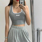 MOJOYCE-Y2K tanks spring Summer outfits Contrast Trim Cropped Halter Tank Top