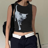 MOJOYCE-Y2K tanks spring Summer outfits Cat Print Cropped Tank Top