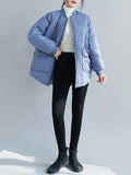 Mojoyce-Casual Loose Solid Color With Big Pocket Stand Collar Long Sleeves Padded Coat
