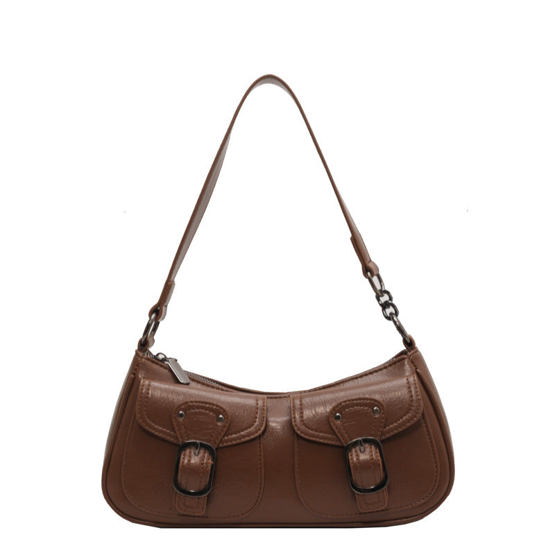 MOJOYCE-Buckled Strap Pu Leather Shoulder Bag