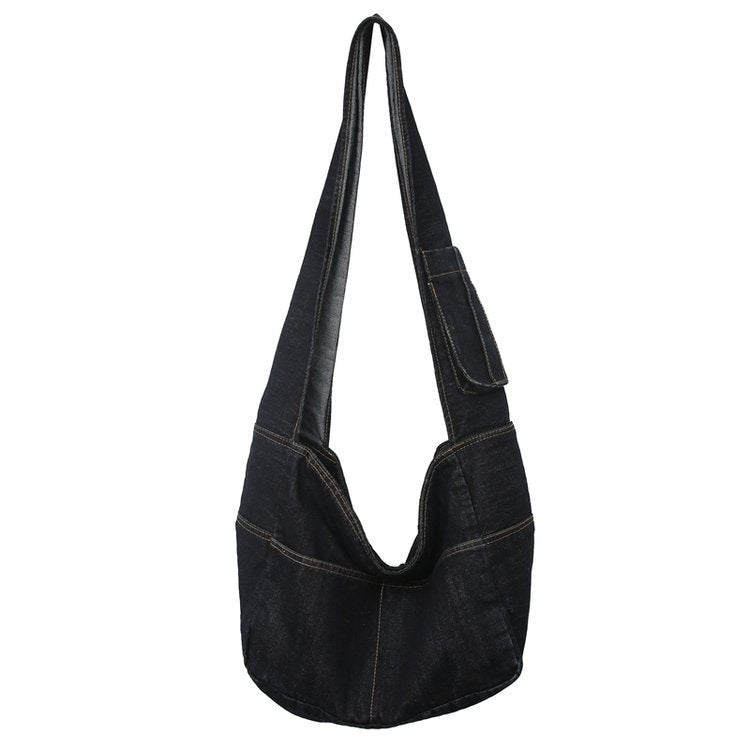 MOJOYCE-Large Washed Denim Crossbody Bag