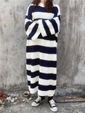 Mojoyce-Stylish Loose Striped Round-Neck Sweater Dresses