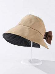 Mojoyce-Casual Solid Color Bow-Embellished Sun Protection Hats