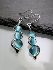 Mojoyce-Bohemian Wave Inlaid Cat's Eye Gem Swing Earrings