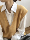 Mojoyce-Knitting Irregularity Solid V-Neck Vest