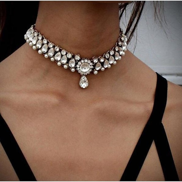 Choker Necklace Pendant Necklace For Women's Crystal AAA Cubic Zirconia Wedding Daily Masquerade Synthetic Gemstones Pearl Crystal Drop Silver / Tattoo Choker Necklace / Imitation Diamond