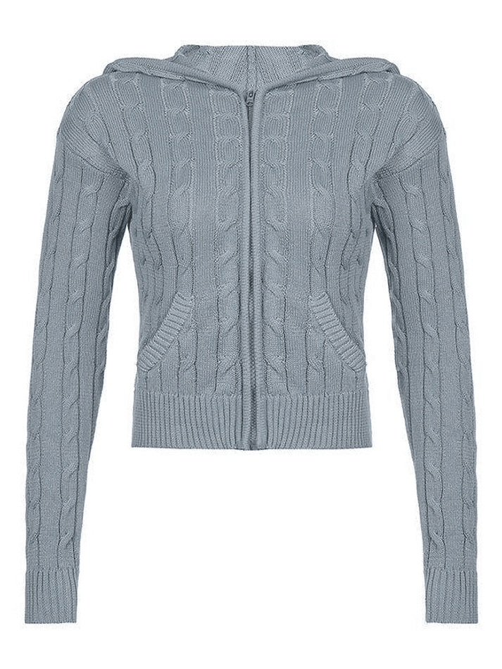 Mojoyce-Hooded Cable Knit Cardigan