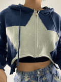 Mojoyce-Hooded Star Zip-Up Cropped Cardigan
