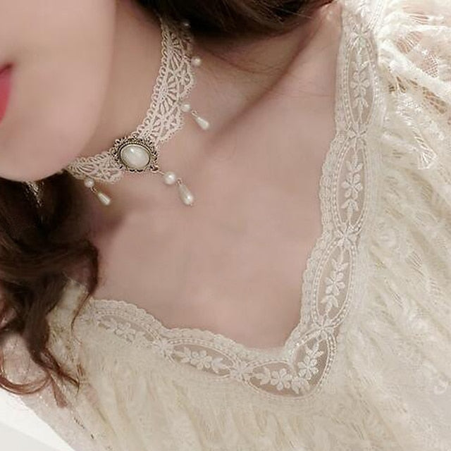 Choker Necklace Pendant For Women's Party Wedding Special Occasion Imitation Pearl Lace Flower Black White / Birthday / Casual / Daily / Engagement