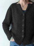 Women's Cardigan Sweater Jumper Crochet Knit Button Knitted Solid Color V Neck Stylish Casual Outdoor Daily Winter Fall Blue Brown S M L / Long Sleeve / Regular Fit / Going out