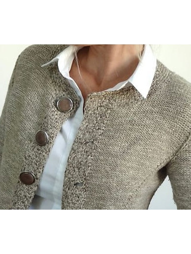 Women's Cardigan Sweater Jumper Crochet Knit Cropped Button Knitted Solid Color Open Front Casual Daily Holiday Winter Fall Gray S M L / Long Sleeve / Regular Fit