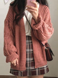 Mojoyce-Open Front Cable Knit Cardigan