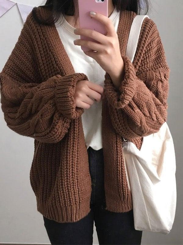 Mojoyce-Open Front Cable Knit Cardigan