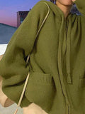 Mojoyce-Oversize Zip Up Hooded Knit Cardigan