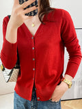 Women's Cardigan Sweater Jumper Ribbed Knit Button Solid Color V Neck Stylish Casual Outdoor Daily Summer Fall Black White S M L