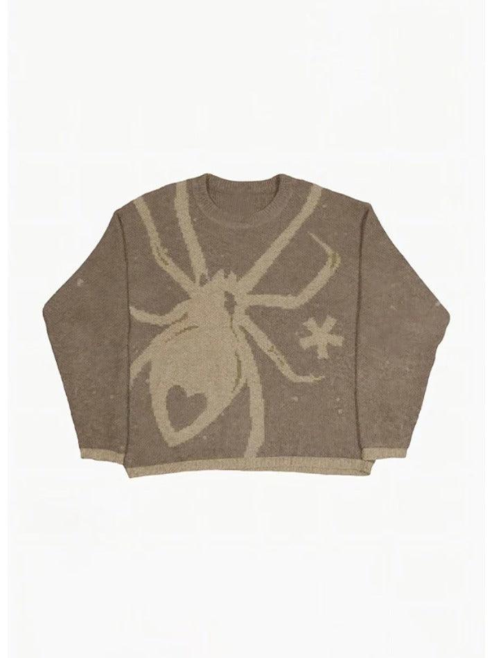 Mojoyce-Spider Print Baggy Knit Sweater