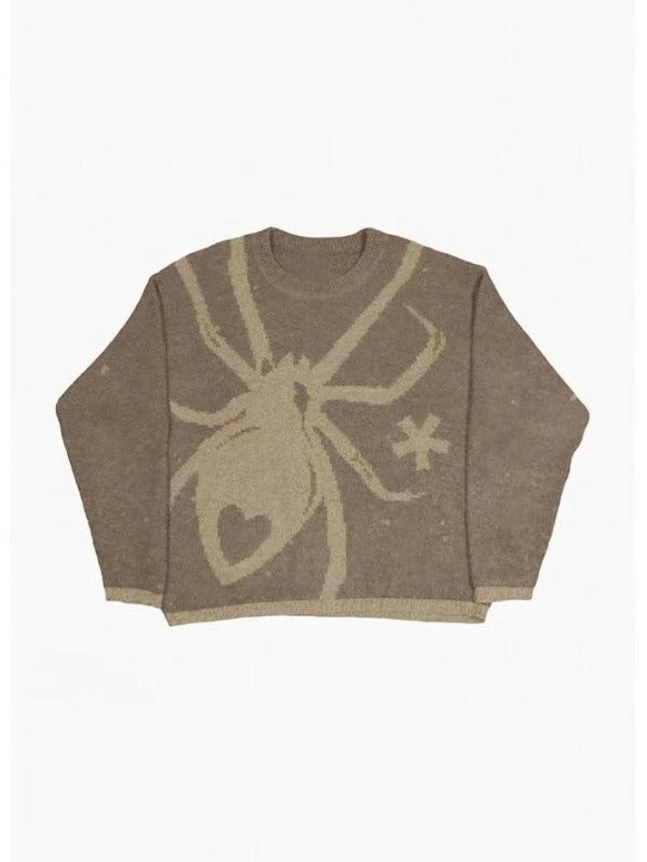 Mojoyce-Spider Print Baggy Knit Sweater