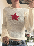 Mojoyce-Star Crochet Knit Cropped Knit Top