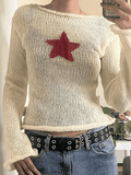 Mojoyce-Star Crochet Knit Cropped Knit Top