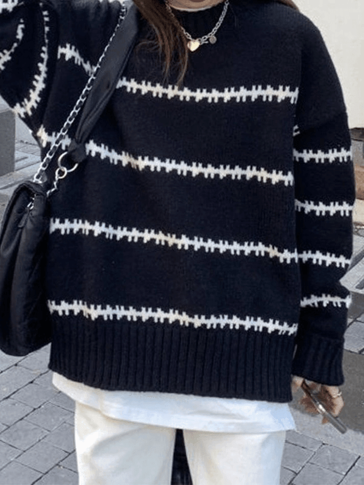 Mojoyce-Striped Jumper Knit Sweater