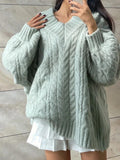 Mojoyce-Twist Design V Neck Loose Sweater