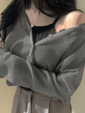 Mojoyce-V Neck Button Up Cropped Cardigan