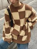 Mojoyce-Vintage Checkered Long Sweater