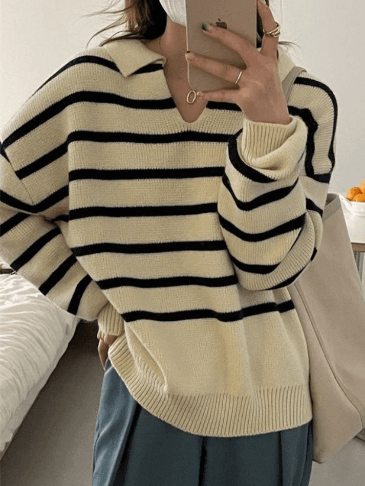 Mojoyce-Vintage Striped Pullover Sweater