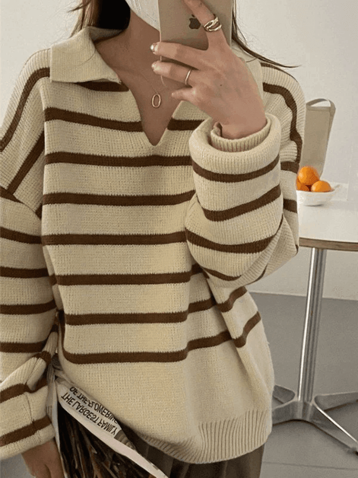 Mojoyce-Vintage Striped Pullover Sweater