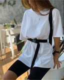 Mojoyce Casual solid women's two piece suits with belt Home fashion bicycle sets Sports shorts tracksuit suit Spring summer 2022